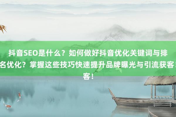 抖音SEO是什么？如何做好抖音优化关键词与排名优化？掌握这些技巧快速提升品牌曝光与引流获客！
