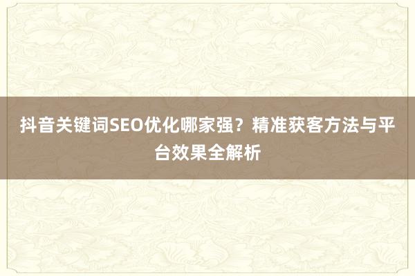 抖音关键词SEO优化哪家强？精准获客方法与平台效果全解析