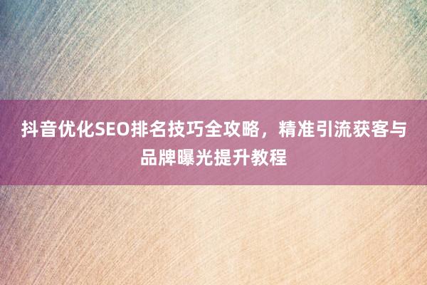 抖音优化SEO排名技巧全攻略，精准引流获客与品牌曝光提升教程
