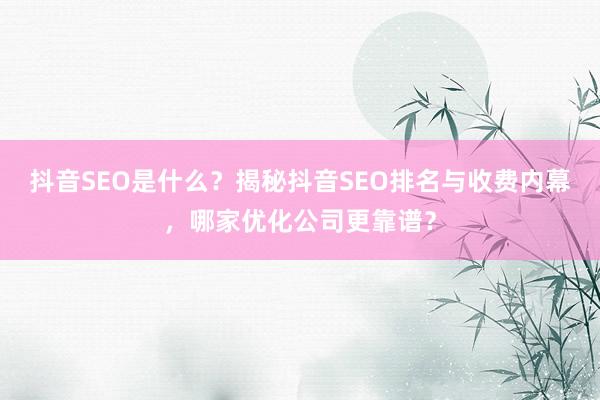 抖音SEO是什么？揭秘抖音SEO排名与收费内幕，哪家优化公司更靠谱？