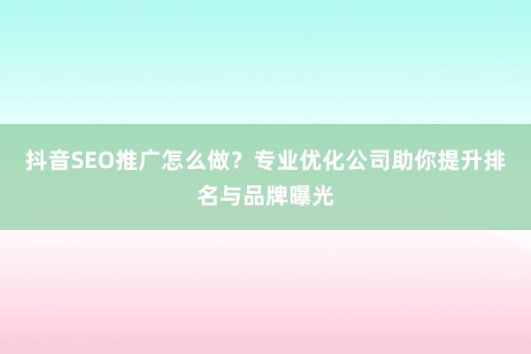 抖音SEO推广怎么做？专业优化公司助你提升排名与品牌曝光