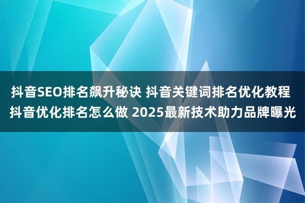 抖音SEO排名飙升秘诀 抖音关键词排名优化教程 抖音优化排名怎么做 2025最新技术助力品牌曝光