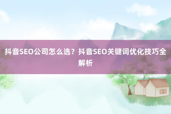 抖音SEO公司怎么选？抖音SEO关键词优化技巧全解析