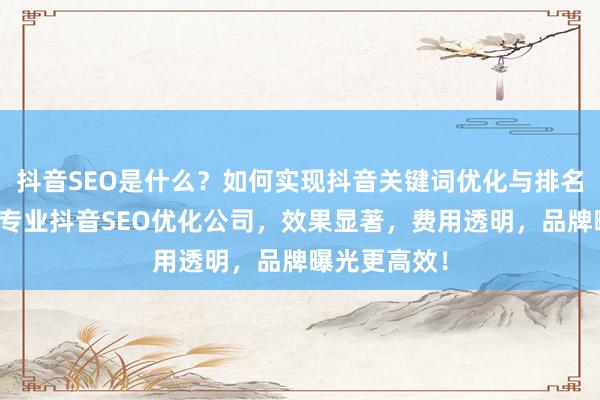 抖音SEO是什么？如何实现抖音关键词优化与排名优化？选择专业抖音SEO优化公司，效果显著，费用透明，品牌曝光更高效！