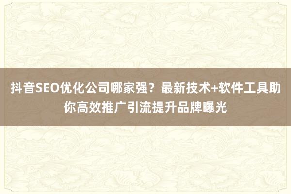 抖音SEO优化公司哪家强？最新技术+软件工具助你高效推广引流提升品牌曝光