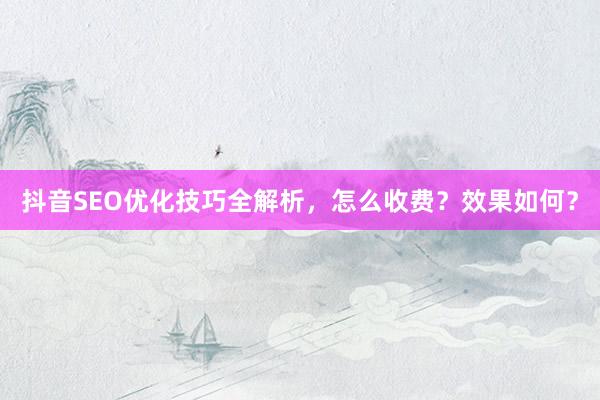 抖音SEO优化技巧全解析，怎么收费？效果如何？