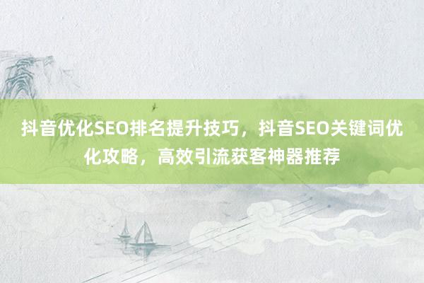 抖音优化SEO排名提升技巧，抖音SEO关键词优化攻略，高效引流获客神器推荐