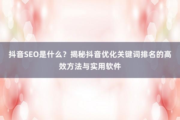 抖音SEO是什么？揭秘抖音优化关键词排名的高效方法与实用软件