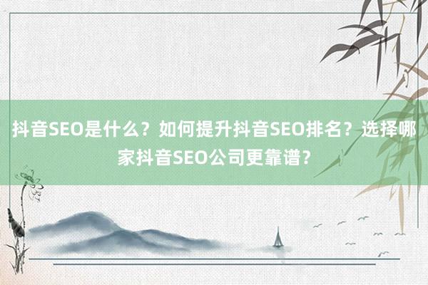抖音SEO是什么？如何提升抖音SEO排名？选择哪家抖音SEO公司更靠谱？