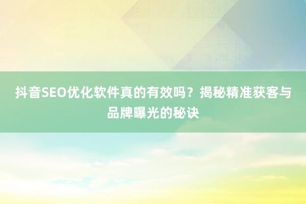 抖音SEO优化软件真的有效吗？揭秘精准获客与品牌曝光的秘诀
