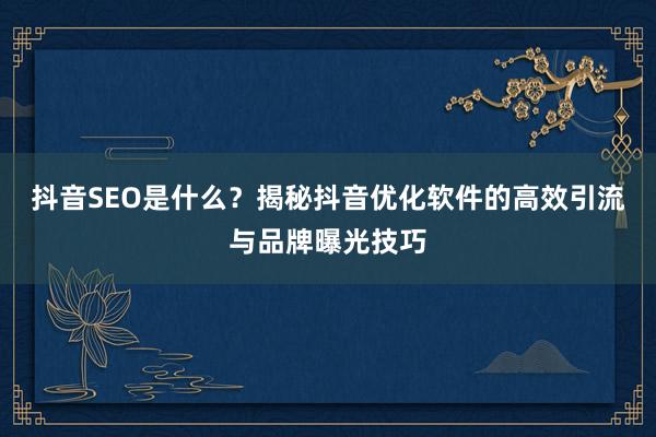 抖音SEO是什么？揭秘抖音优化软件的高效引流与品牌曝光技巧