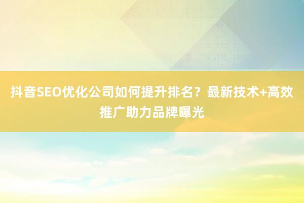 抖音SEO优化公司如何提升排名？最新技术+高效推广助力品牌曝光