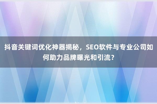 抖音关键词优化神器揭秘，SEO软件与专业公司如何助力品牌曝光和引流？