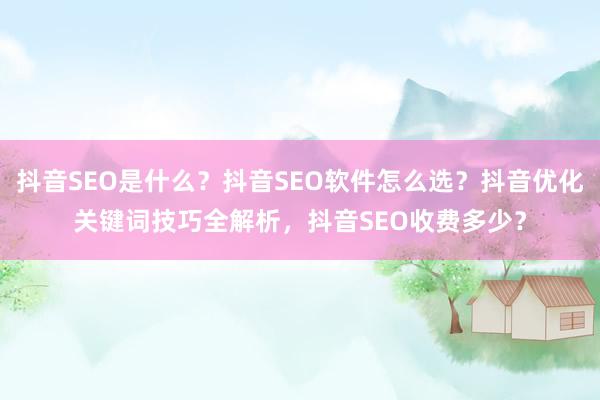抖音SEO是什么？抖音SEO软件怎么选？抖音优化关键词技巧全解析，抖音SEO收费多少？