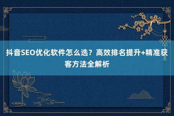 抖音SEO优化软件怎么选？高效排名提升+精准获客方法全解析