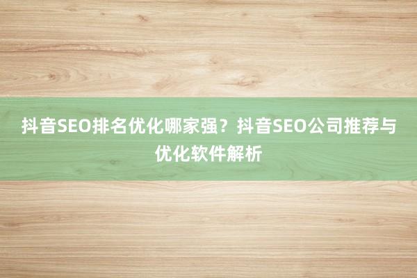 抖音SEO排名优化哪家强？抖音SEO公司推荐与优化软件解析