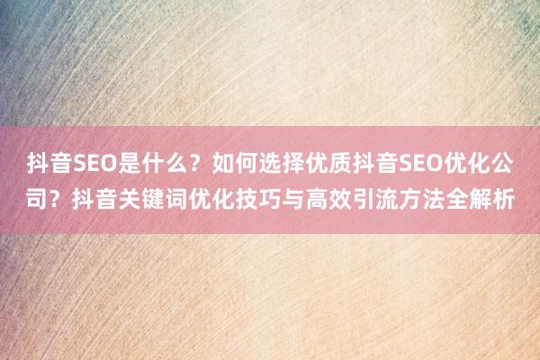 抖音SEO是什么?如何选择优质抖音SEO优化公司?抖音关键词优化技巧与高效引流方法全解析