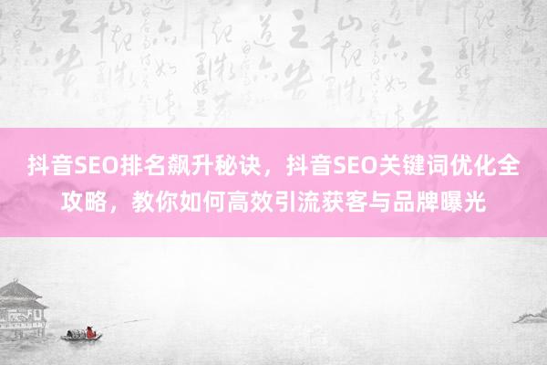抖音SEO排名飙升秘诀，抖音SEO关键词优化全攻略，教你如何高效引流获客与品牌曝光