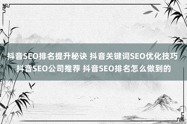 抖音SEO排名提升秘诀 抖音关键词SEO优化技巧 抖音SEO公司推荐 抖音SEO排名怎么做到的