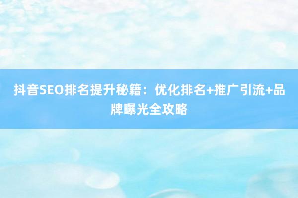 抖音SEO排名提升秘籍：优化排名+推广引流+品牌曝光全攻略