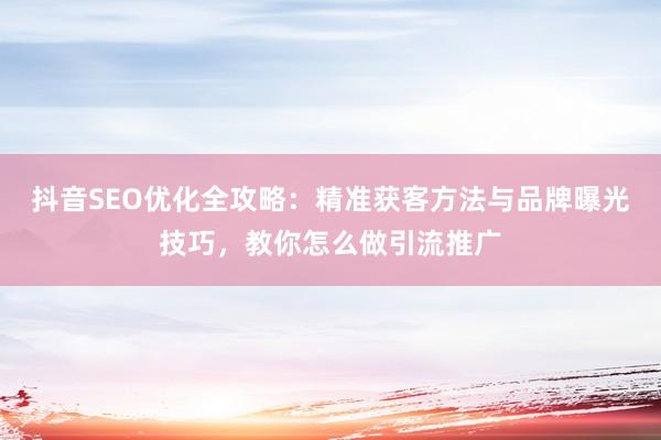 抖音SEO优化全攻略:精准获客方法与品牌曝光技巧,教你怎么做引流推广