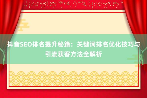 抖音SEO排名提升秘籍：关键词排名优化技巧与引流获客方法全解析