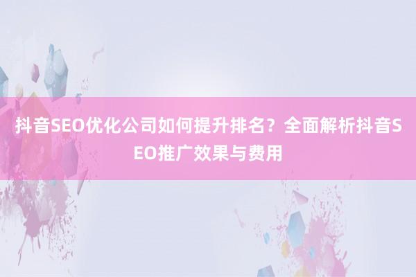 抖音SEO优化公司如何提升排名？全面解析抖音SEO推广效果与费用