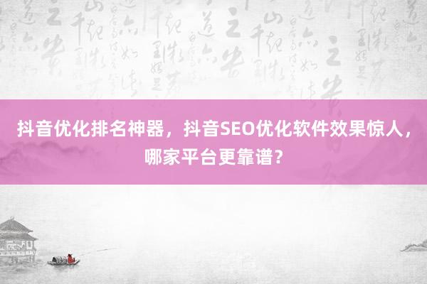 抖音优化排名神器，抖音SEO优化软件效果惊人，哪家平台更靠谱？
