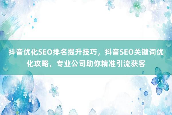 抖音优化SEO排名提升技巧，抖音SEO关键词优化攻略，专业公司助你精准引流获客
