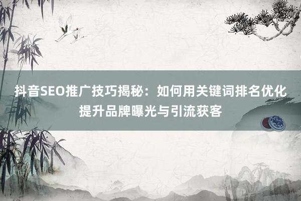抖音SEO推广技巧揭秘：如何用关键词排名优化提升品牌曝光与引流获客