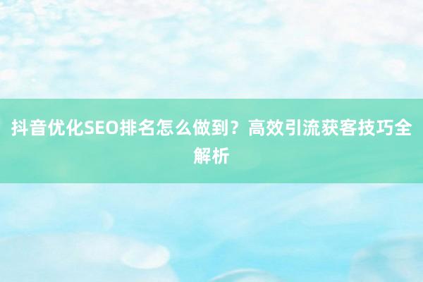 抖音优化SEO排名怎么做到？高效引流获客技巧全解析
