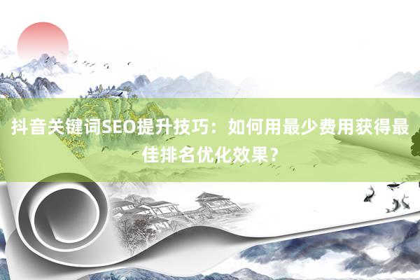 抖音关键词SEO提升技巧：如何用最少费用获得最佳排名优化效果？