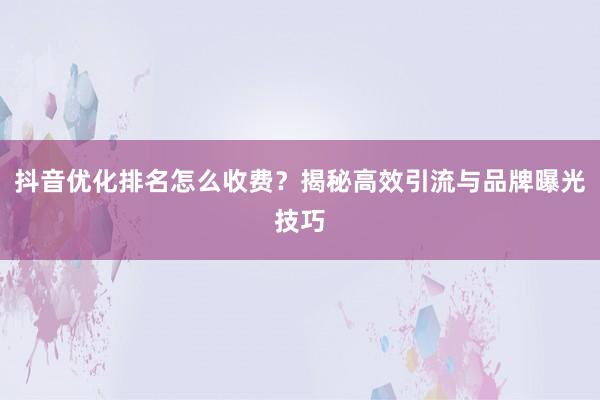 抖音优化排名怎么收费？揭秘高效引流与品牌曝光技巧