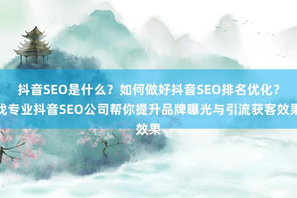 抖音SEO是什么？如何做好抖音SEO排名优化？找专业抖音SEO公司帮你提升品牌曝光与引流获客效果