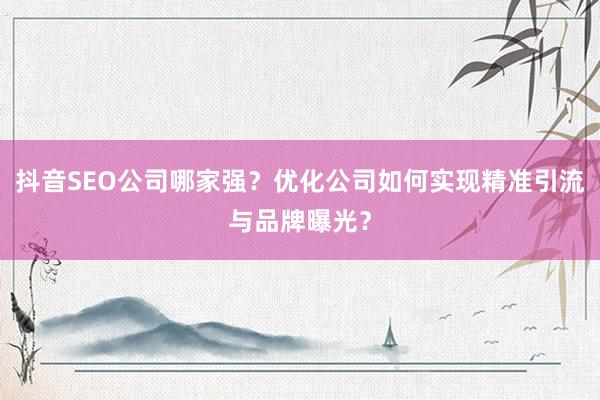 抖音SEO公司哪家强？优化公司如何实现精准引流与品牌曝光？