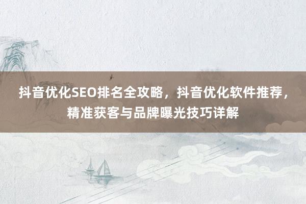 抖音优化SEO排名全攻略，抖音优化软件推荐，精准获客与品牌曝光技巧详解
