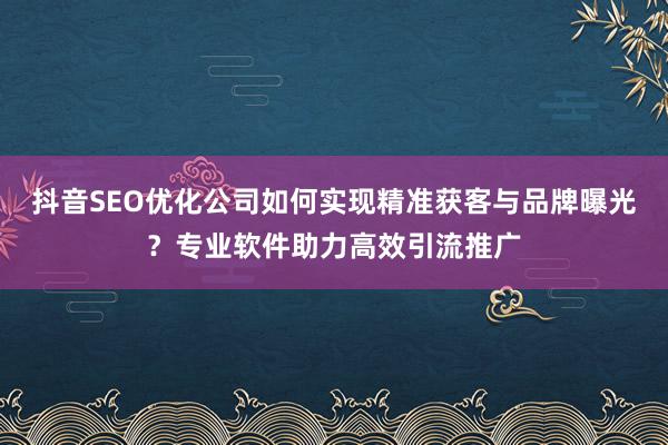 抖音SEO优化公司如何实现精准获客与品牌曝光？专业软件助力高效引流推广