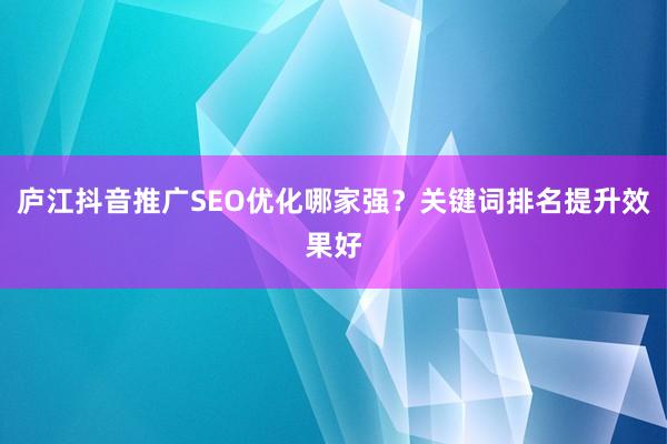 庐江抖音推广SEO优化哪家强？关键词排名提升效果好