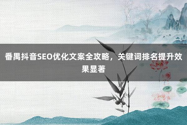 番禺抖音SEO优化文案全攻略，关键词排名提升效果显著