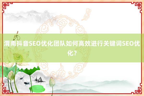 渭南抖音SEO优化团队如何高效进行关键词SEO优化？