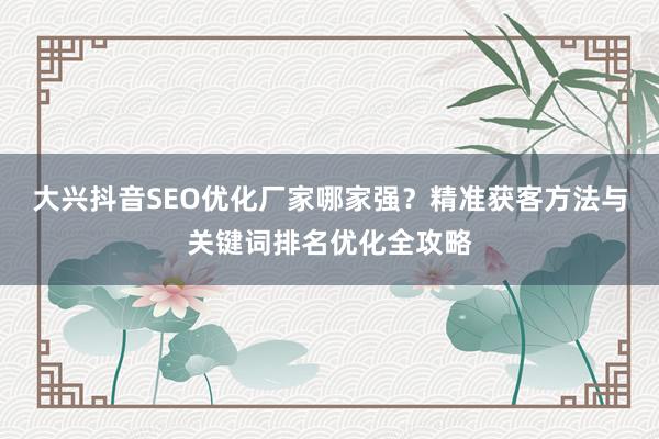 大兴抖音SEO优化厂家哪家强？精准获客方法与关键词排名优化全攻略