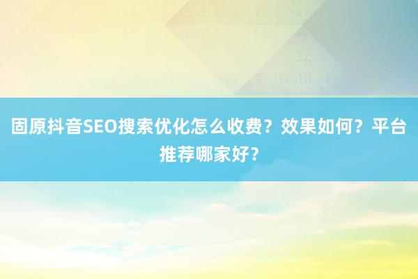 固原抖音SEO搜索优化怎么收费？效果如何？平台推荐哪家好？