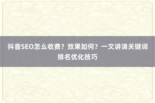 抖音SEO怎么收费？效果如何？一文讲清关键词排名优化技巧