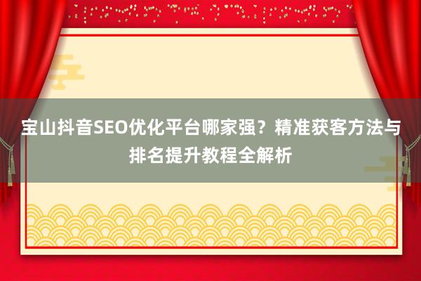 宝山抖音SEO优化平台哪家强？精准获客方法与排名提升教程全解析