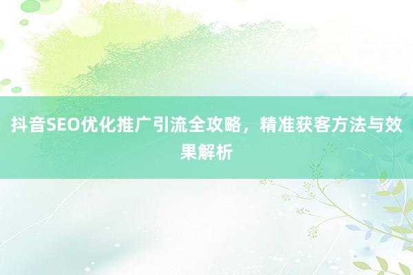 抖音SEO优化推广引流全攻略，精准获客方法与效果解析