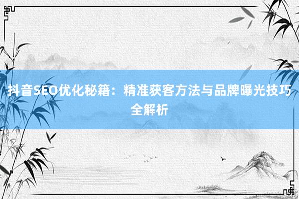 抖音SEO优化秘籍：精准获客方法与品牌曝光技巧全解析