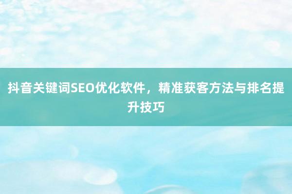 抖音关键词SEO优化软件，精准获客方法与排名提升技巧