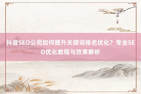 抖音SEO公司如何提升关键词排名优化？专业SEO优化教程与效果解析