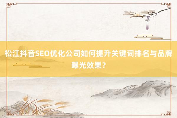 松江抖音SEO优化公司如何提升关键词排名与品牌曝光效果？