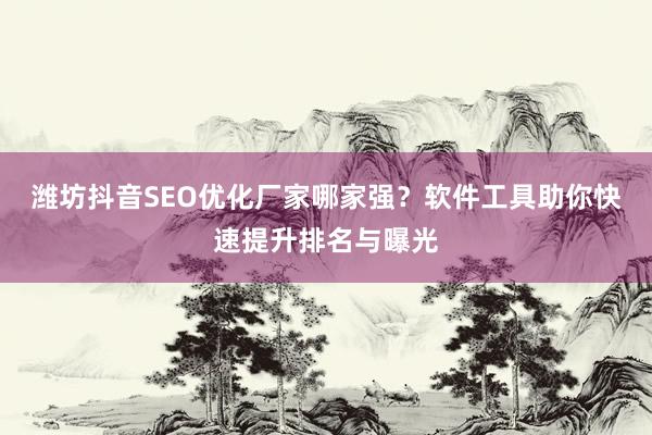 潍坊抖音SEO优化厂家哪家强？软件工具助你快速提升排名与曝光